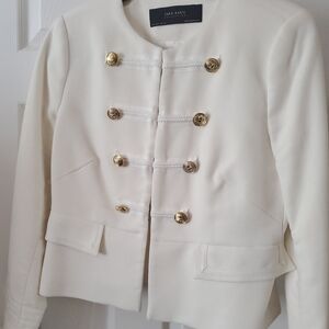 Zara creme cadet style jacket with double gold buttons L NWT